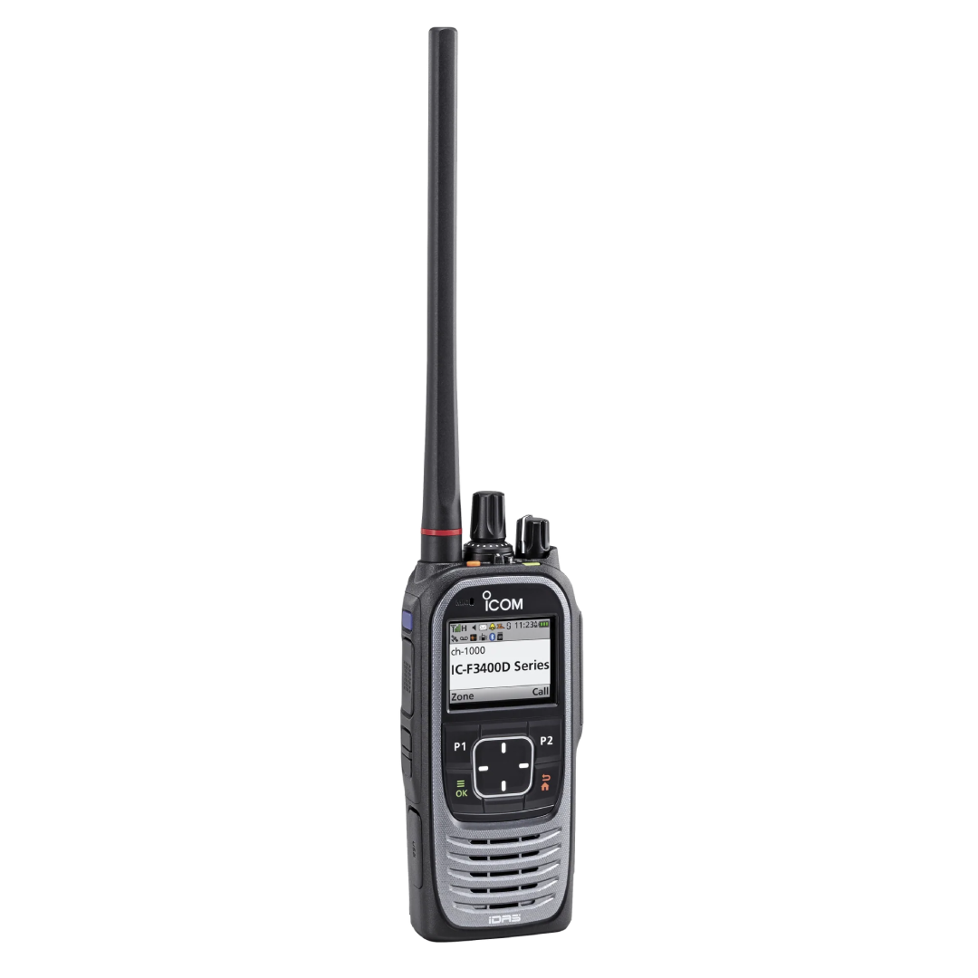 Radio portátil digital y analógico con pantalla a color en rango de frecuencia 136-174MHz, 1024 canales, 5 W de potencia de RF. Batería, cargador, antena y clip incluidos.